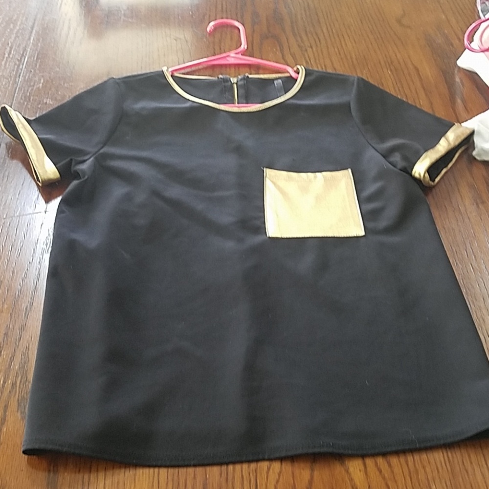 Black blouse gold trim